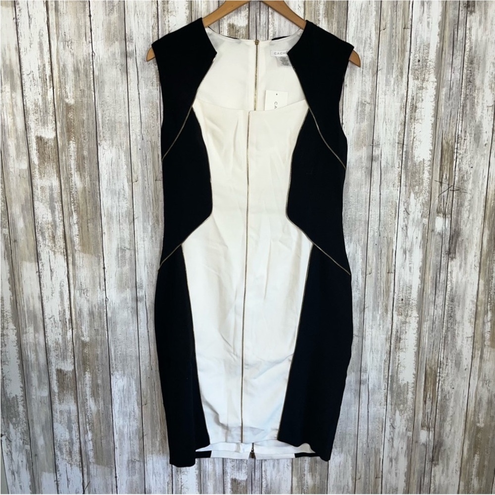 NWT Cache Black & White Full Zip Cocktail Dress - Picture 3 of 6